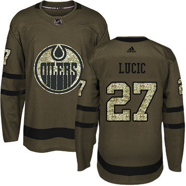 Adidas Edmonton Oilers #27 Milan Lucic Green Salute to Service Stitched Youth NHL Jersey