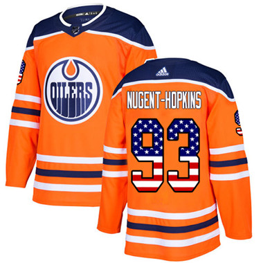 Adidas Edmonton Oilers #93 Ryan Nugent-Hopkins Orange Home Authentic USA Flag Stitched Youth NHL Jersey