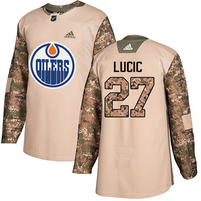 Adidas Edmonton Oilers #27 Milan Lucic Camo Authentic 2017 Veterans Day Stitched Youth NHL Jersey