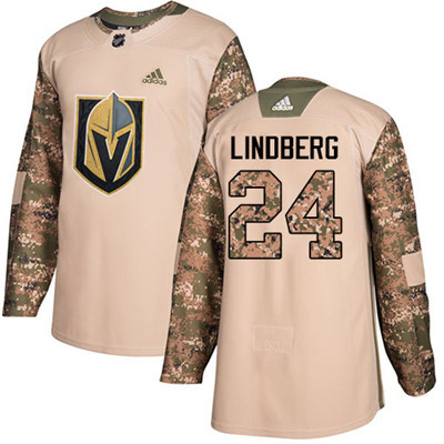 Adidas Vegas Golden Knights #24 Oscar Lindberg Camo Authentic 2017 Veterans Day Stitched Youth NHL Jersey