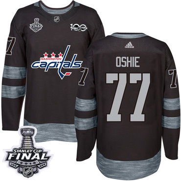 Adidas Capitals #77 T.J Oshie Black 1917-2017 100th Anniversary 2018 Stanley Cup Final Stitched NHL Jersey
