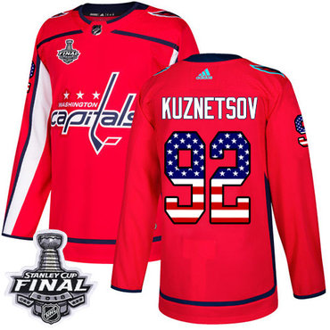 Adidas Capitals #92 Evgeny Kuznetsov Red Home Authentic USA Flag 2018 Stanley Cup Final Stitched NHL Jersey