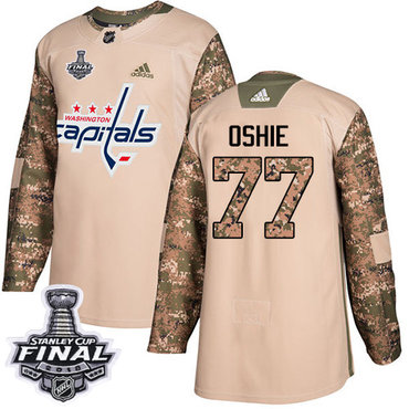Adidas Capitals #77 T.J. Oshie Camo Authentic 2017 Veterans Day 2018 Stanley Cup Final Stitched NHL Jersey