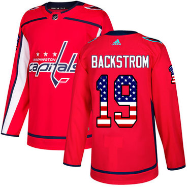 Adidas Washington Capitals #19 Nicklas Backstrom Red Home Authentic USA Flag Stitched Youth NHL Jersey