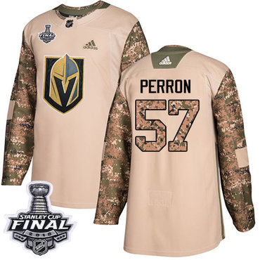 Adidas Golden Knights #57 David Perron Camo Authentic 2017 Veterans Day 2018 Stanley Cup Final Stitched NHL Jersey