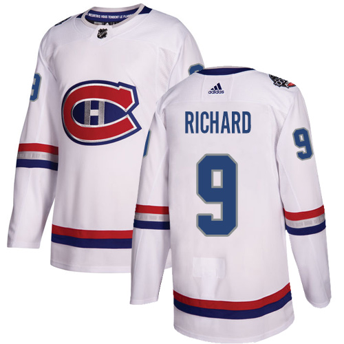 Adidas Montreal Canadiens #9 Maurice Richard White Authentic 2017 100 Classic Stitched Youth NHL Jersey