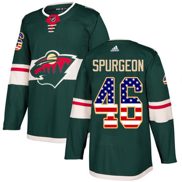 Adidas Minnesota Wild #46 Jared Spurgeon Green Home Authentic USA Flag Stitched Youth NHL Jersey