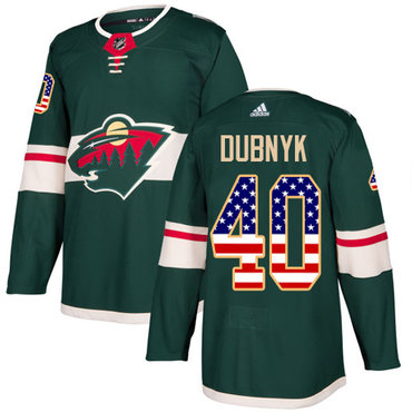 Adidas Minnesota Wild #40 Devan Dubnyk Green Home Authentic USA Flag Stitched Youth NHL Jersey