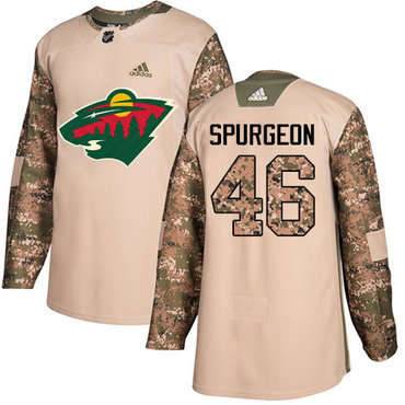 Adidas Minnesota Wild #46 Jared Spurgeon Camo Authentic 2017 Veterans Day Stitched Youth NHL Jersey