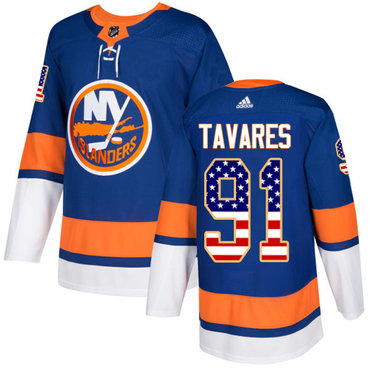 Adidas New York Islanders #91 John Tavares Royal Blue Home Authentic USA Flag Stitched Youth NHL Jersey