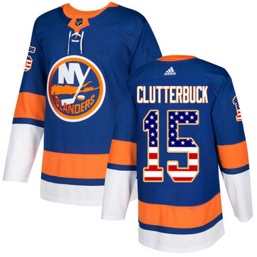 Adidas New York Islanders #15 Cal Clutterbuck Royal Blue Home Authentic USA Flag Stitched Youth NHL Jersey