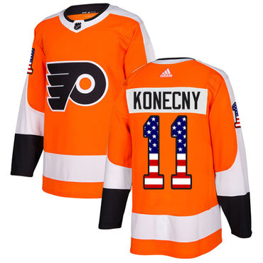 Adidas Philadelphia Flyers #11 Travis Konecny Orange Home Authentic USA Flag Stitched Youth NHL Jersey