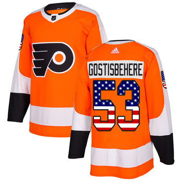 Adidas Philadelphia Flyers #53 Shayne Gostisbehere Orange Home Authentic USA Flag Stitched Youth NHL Jersey