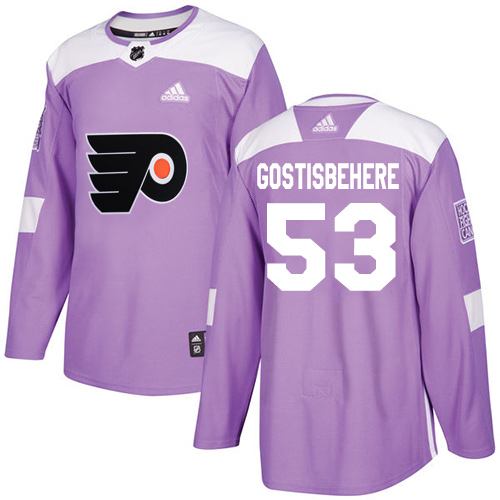 Adidas Philadelphia Flyers #53 Shayne Gostisbehere Purple Authentic Fights Cancer Stitched Youth NHL Jersey