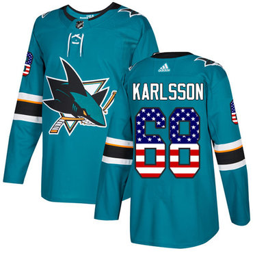 Adidas San Jose Sharks #68 Melker Karlsson Teal Home Authentic USA Flag Stitched Youth NHL Jersey