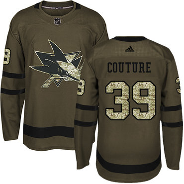 Adidas San Jose Sharks #39 Logan Couture Green Salute to Service Stitched Youth NHL Jersey