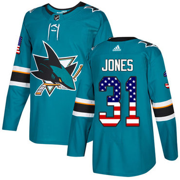 Adidas San Jose Sharks #31 Martin Jones Teal Home Authentic USA Flag Stitched Youth NHL Jersey
