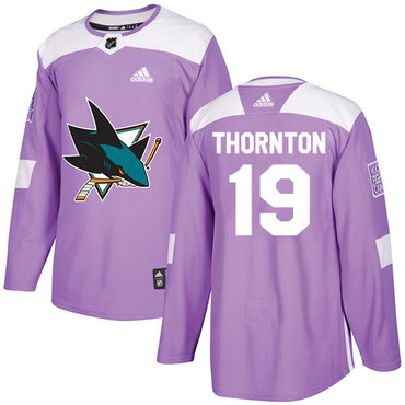 Adidas San Jose Sharks #19 Joe Thornton Purple Authentic Fights Cancer Stitched Youth NHL Jersey