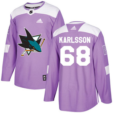 Adidas San Jose Sharks #68 Melker Karlsson Purple Authentic Fights Cancer Stitched Youth NHL Jersey