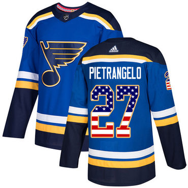 Adidas St. Louis Blues #27 Alex Pietrangelo Blue Home Authentic USA Flag Stitched Youth NHL Jersey