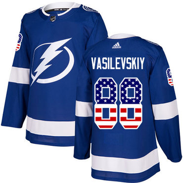 Adidas Tampa Bay Lightning #88 Andrei Vasilevskiy Blue Home Authentic USA Flag Stitched Youth NHL Jersey
