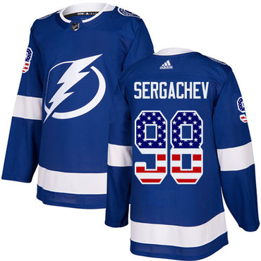 Adidas Tampa Bay Lightning #98 Mikhail Sergachev Blue Home Authentic USA Flag Stitched Youth NHL Jersey