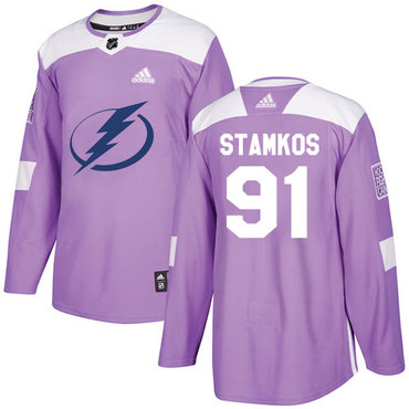 Adidas Tampa Bay Lightning #91 Steven Stamkos Purple Authentic Fights Cancer Stitched Youth NHL Jersey