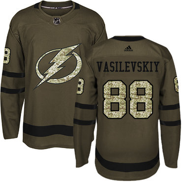 Adidas Tampa Bay Lightning #88 Andrei Vasilevskiy Green Salute to Service Stitched Youth NHL Jersey