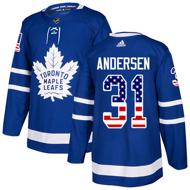 Adidas Toronto Maple Leafs #31 Frederik Andersen Blue Home Authentic USA Flag Stitched Youth NHL Jersey
