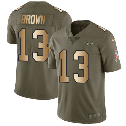 Nike Ravens #13 John Brown Olive Gold Youth Stitched NFL Limited 2017 Salute to Service Jersey