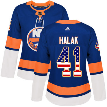 Adidas New York Islanders #41 Jaroslav Halak Royal Blue Home Authentic USA Flag Women's Stitched NHL Jersey