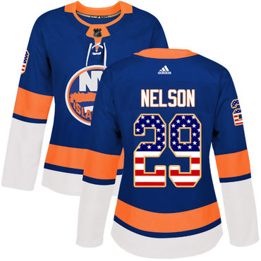 Adidas New York Islanders #29 Brock Nelson Royal Blue Home Authentic USA Flag Women's Stitched NHL Jersey