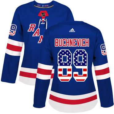 Adidas New York Rangers #89 Pavel Buchnevich Royal Blue Home Authentic USA Flag Women's Stitched NHL Jersey
