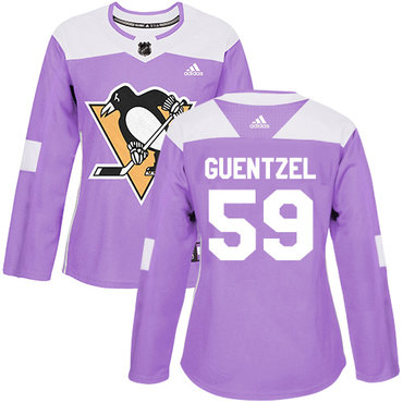 Adidas Pittsburgh Penguins #59 Jake Guentzel Purple Authentic Fights Cancer Women's Stitched NHL Jersey
