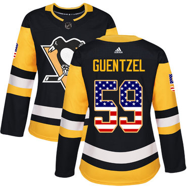 Adidas Pittsburgh Penguins #59 Jake Guentzel Black Home Authentic USA Flag Women's Stitched NHL Jersey