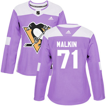 Adidas Pittsburgh Penguins #71 Evgeni Malkin Purple Authentic Fights Cancer Women's Stitched NHL Jersey