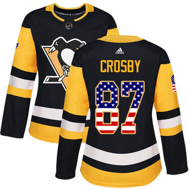 Adidas Pittsburgh Penguins #87 Sidney Crosby Black Home Authentic USA Flag Women's Stitched NHL Jersey