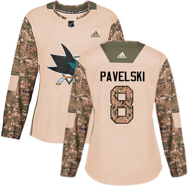 Adidas San Jose Sharks #8 Joe Pavelski Camo Authentic 2017 Veterans Day Women's Stitched NHL Jersey