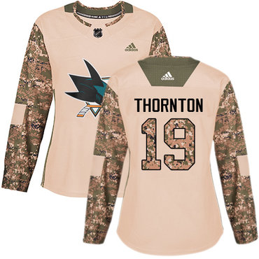 Adidas San Jose Sharks #19 Joe Thornton Camo Authentic 2017 Veterans Day Women's Stitched NHL Jersey