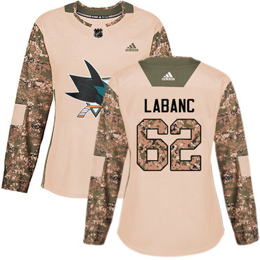 Adidas San Jose Sharks #62 Kevin Labanc Camo Authentic 2017 Veterans Day Women's Stitched NHL Jersey