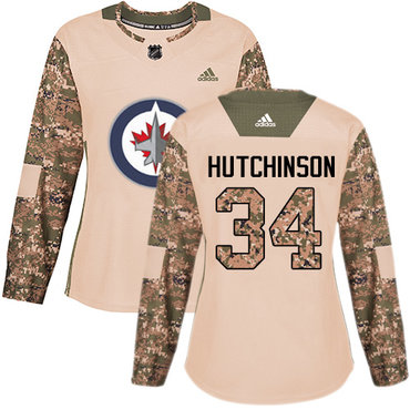 Adidas Winnipeg Jets #34 Michael Hutchinson Camo Authentic 2017 Veterans Day Women's Stitched NHL Jersey