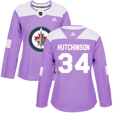 Adidas Winnipeg Jets #34 Michael Hutchinson Purple Authentic Fights Cancer Women's Stitched NHL Jersey