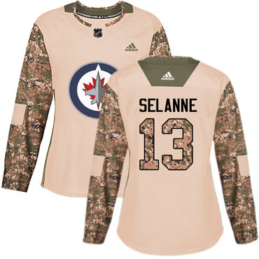 Adidas Winnipeg Jets #13 Teemu Selanne Camo Authentic 2017 Veterans Day Women's Stitched NHL Jersey