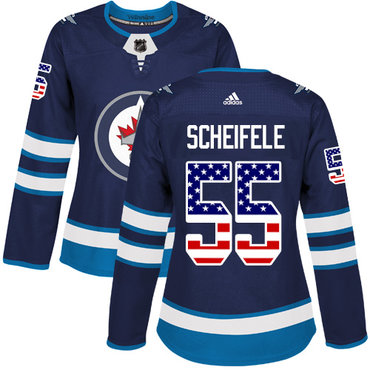 Adidas Winnipeg Jets #55 Mark Scheifele Navy Blue Home Authentic USA Flag Women's Stitched NHL Jersey