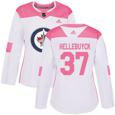 Adidas Winnipeg Jets #37 Connor Hellebuyck White Pink Authentic Fashion Women's Stitched NHL Jersey