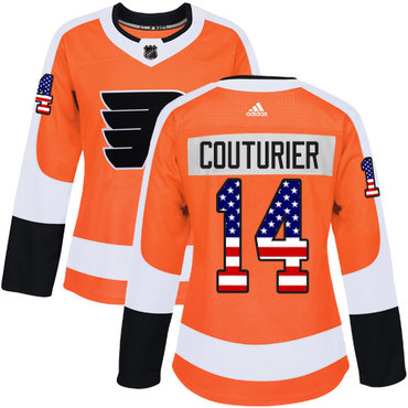 Adidas Philadelphia Flyers #14 Sean Couturier Orange Home Authentic USA Flag Women's Stitched NHL Jersey