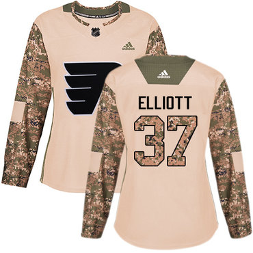 Adidas Philadelphia Flyers #37 Brian Elliott Camo Authentic 2017 Veterans Day Women's Stitched NHL Jersey