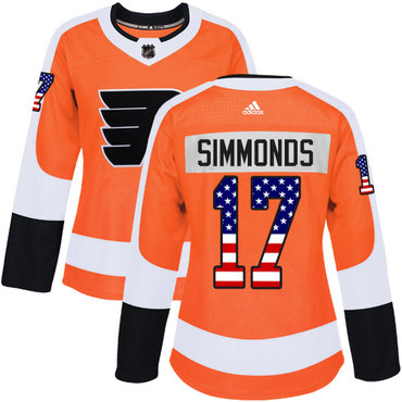 Adidas Philadelphia Flyers #17 Wayne Simmonds Orange Home Authentic USA Flag Women's Stitched NHL Jersey