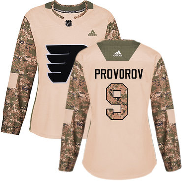 Adidas Philadelphia Flyers #9 Ivan Provorov Camo Authentic 2017 Veterans Day Women's Stitched NHL Jersey