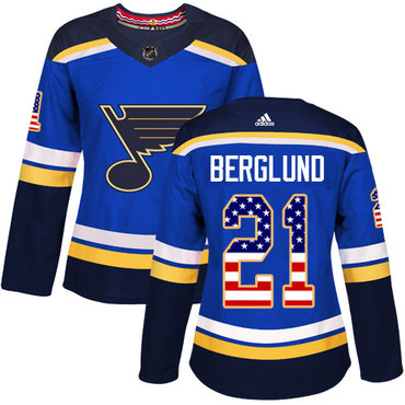Adidas St.Louis Blues #21 Patrik Berglund Blue Home Authentic USA Flag Women's Stitched NHL Jersey